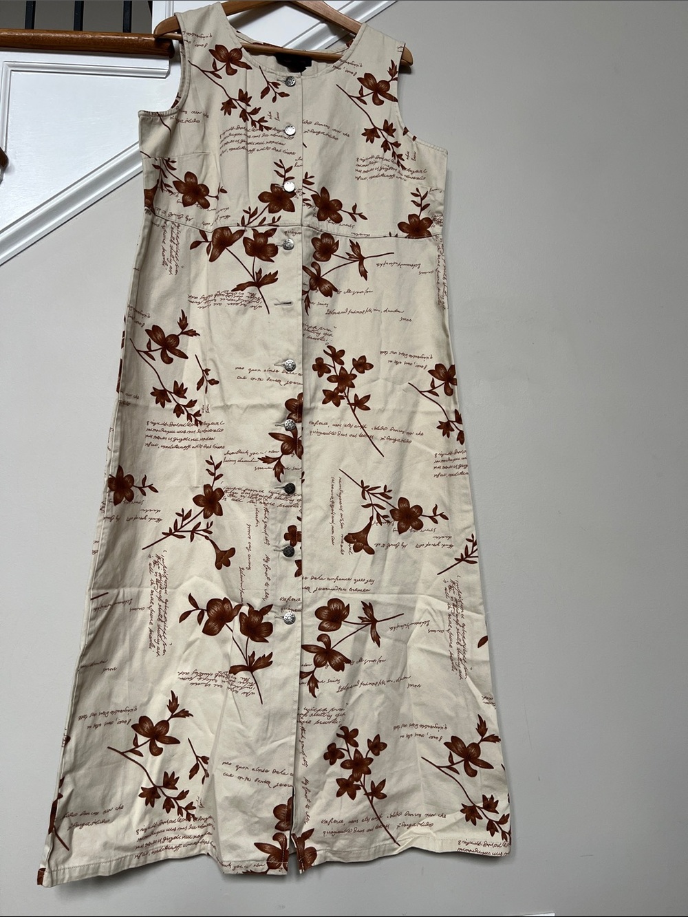Denim & Co. RARE Vintage 90s 100% Cotton Maxi Dress Botanic Cream Chocolate L